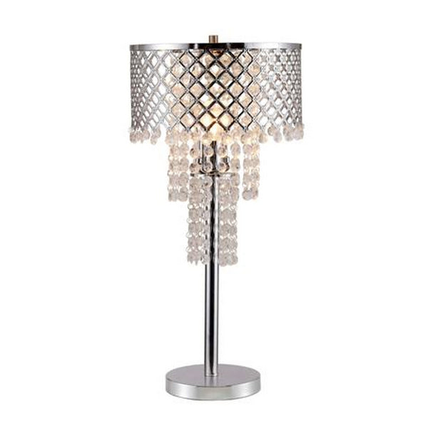 Denise 29 Inch Table Lamp, Glass, Metal Frame, Mesh Shade, Crystals, Gold - BM311805