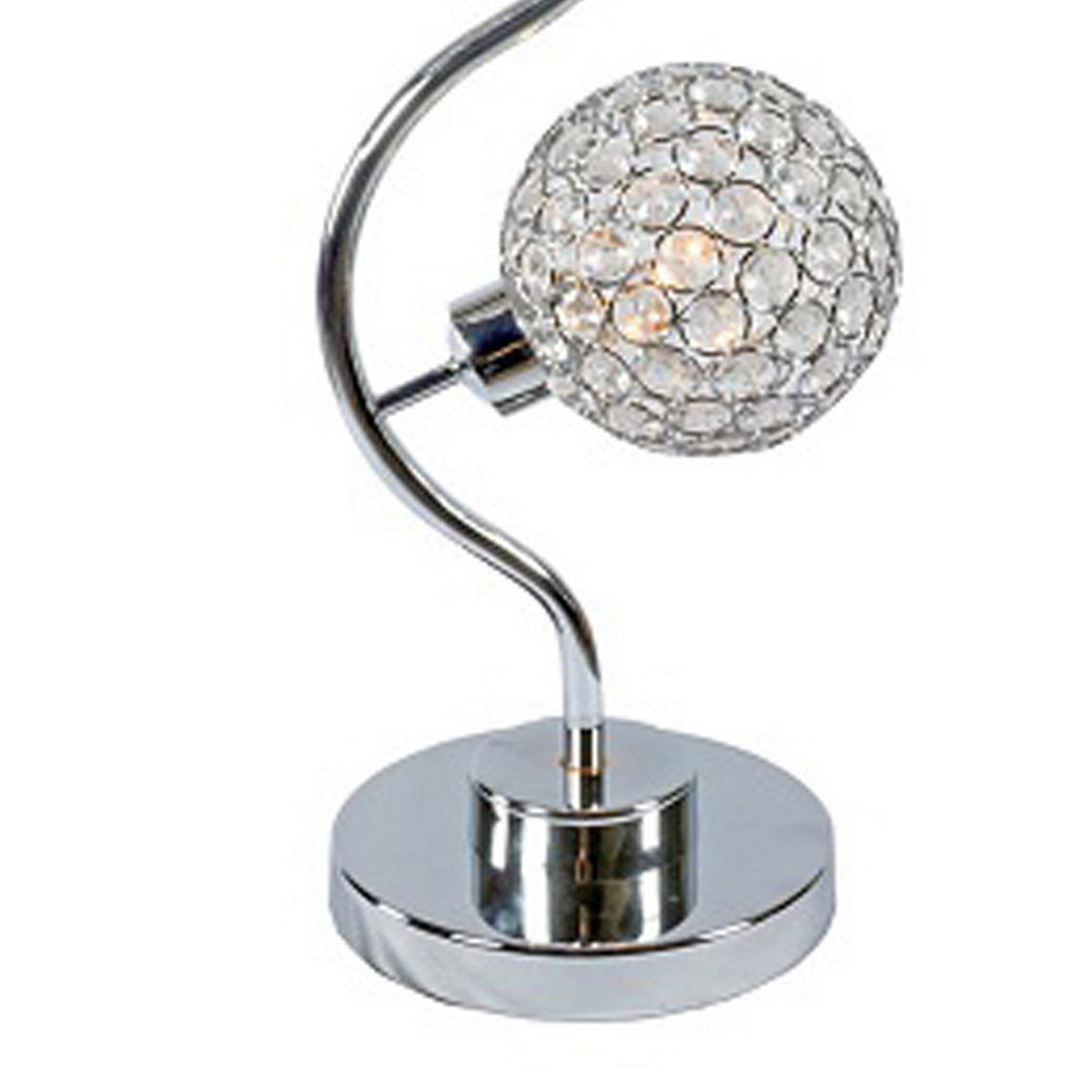 Denise 32 Inch Table Lamp, Metal Frame, Round Base Glass, Crystals, Silver - BM311806