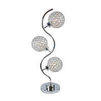 Denise 32 Inch Table Lamp, Metal Frame, Round Base Glass, Crystals, Silver - BM311806