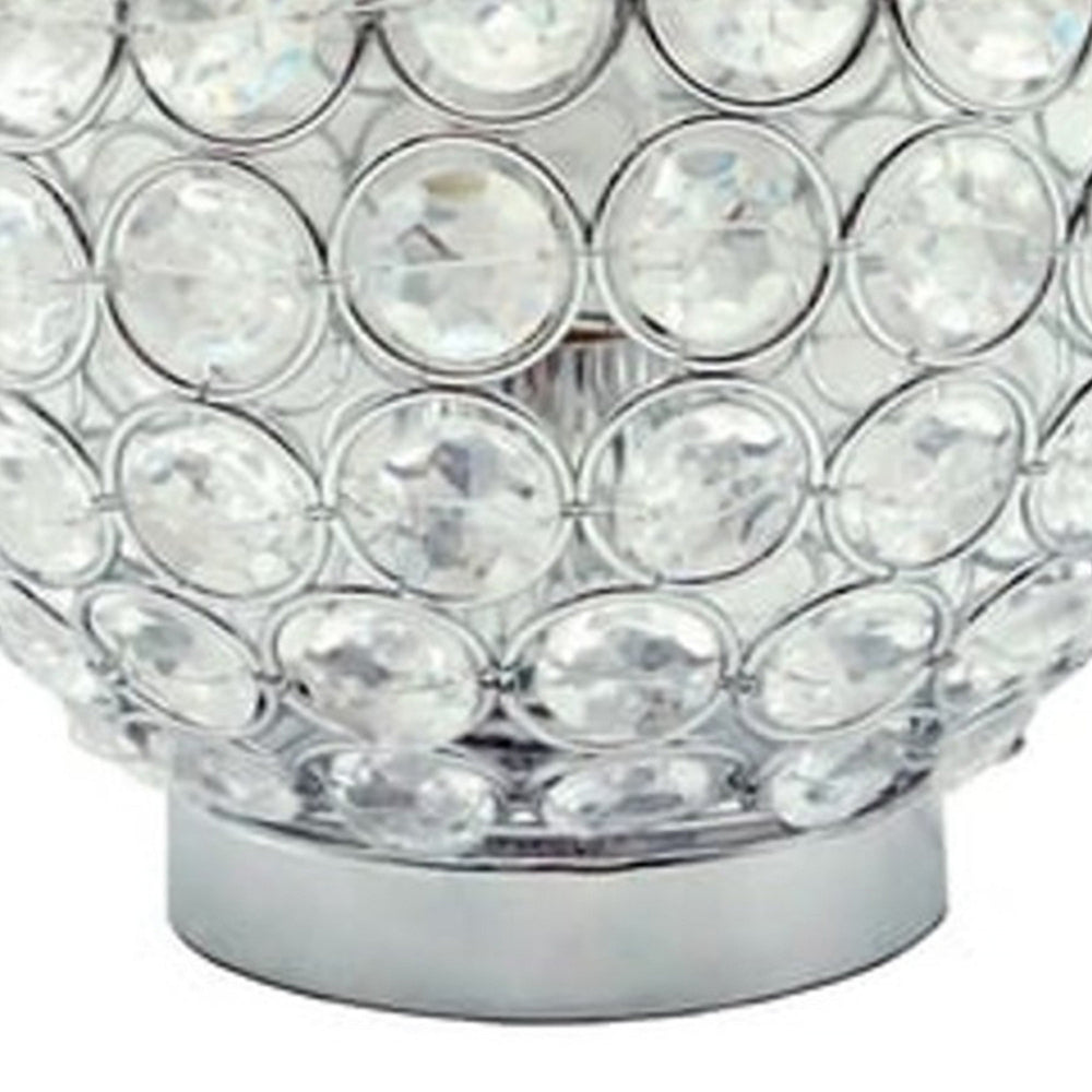 Denise 9 Inch Table Lamp, Round Metal Base, Crystal Ball Shade, Set of 2, Silver - BM311807