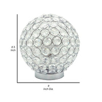 Denise 9 Inch Table Lamp, Round Metal Base, Crystal Ball Shade, Set of 2, Silver - BM311807