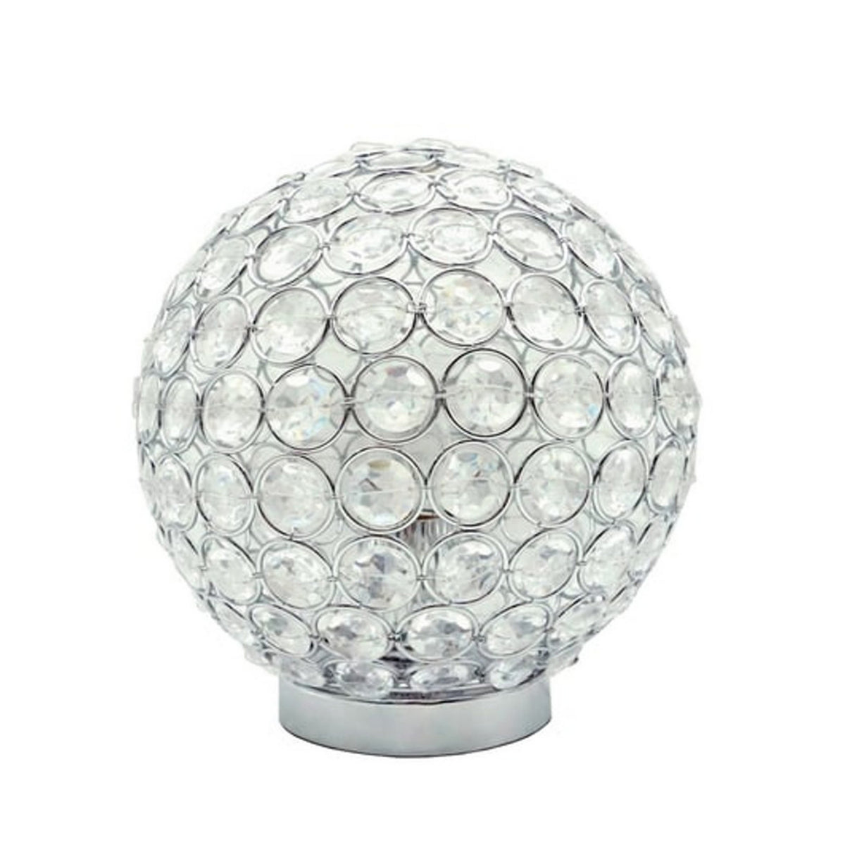 Denise 9 Inch Table Lamp, Round Metal Base, Crystal Ball Shade, Silver - BM311807