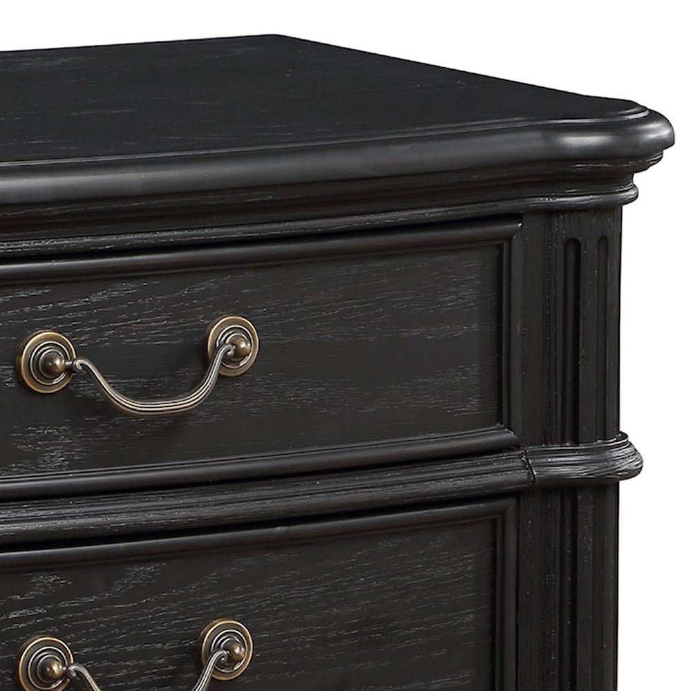 Berry 27 Inch Nightstand, Wood, Metal Handles, 3 Drawers, Classic Black - BM311808