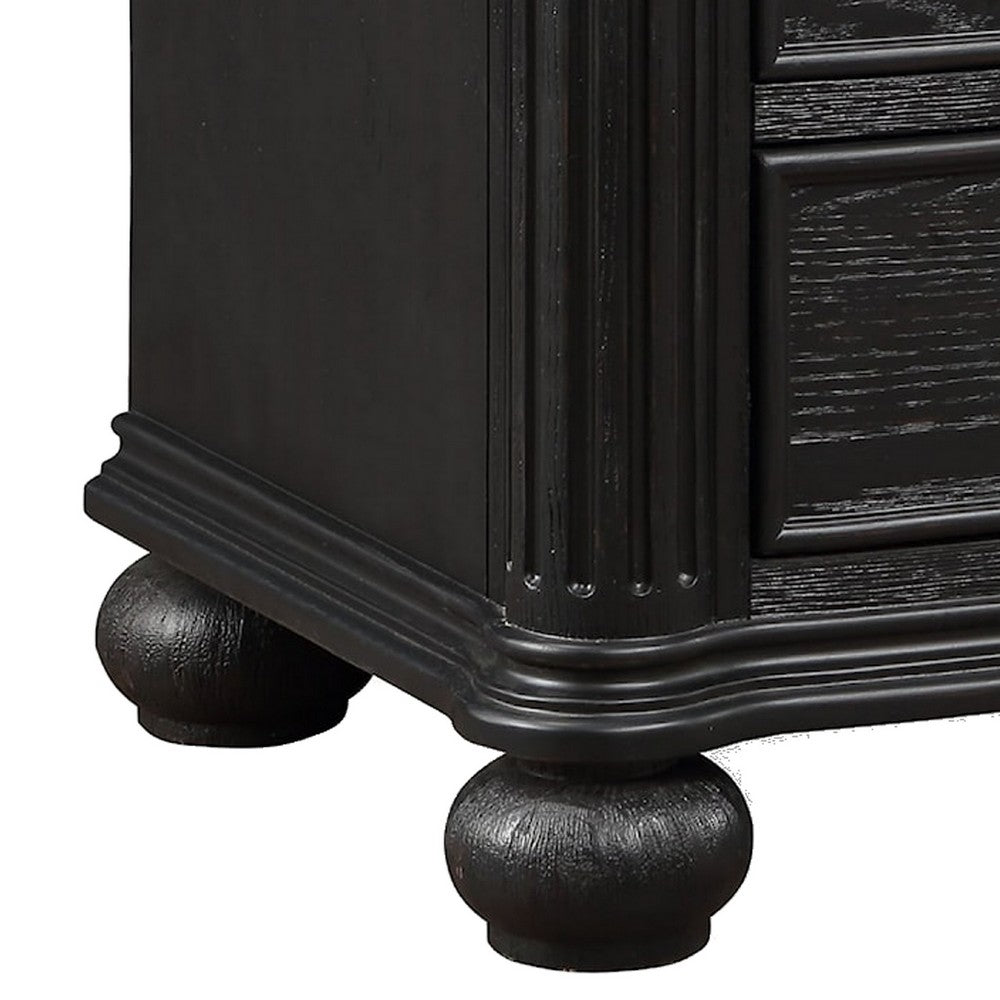 Berry 27 Inch Nightstand, Wood, Metal Handles, 3 Drawers, Classic Black - BM311808