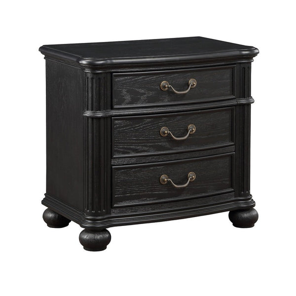 Berry 27 Inch Nightstand, Wood, Metal Handles, 3 Drawers, Classic Black - BM311808