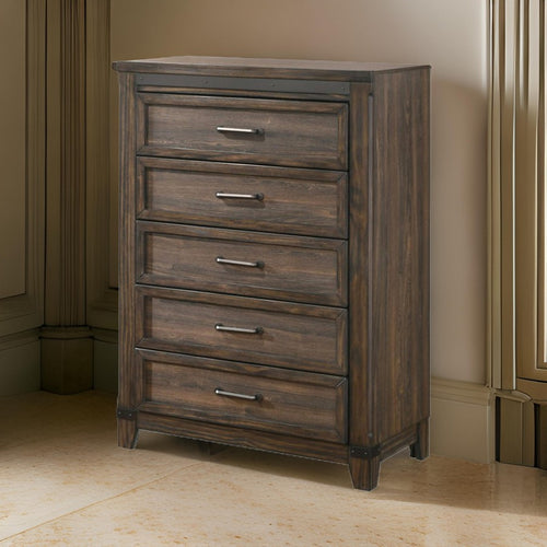 48 inch dresser Benzara Sea 48 Inch Tall Dresser Chest, 5 Drawers, Long Metal Handles, Brown