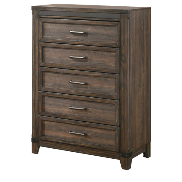 Sea 48 Inch Tall Dresser Chest, 5 Drawers, Long Metal Handles, Brown - BM311813