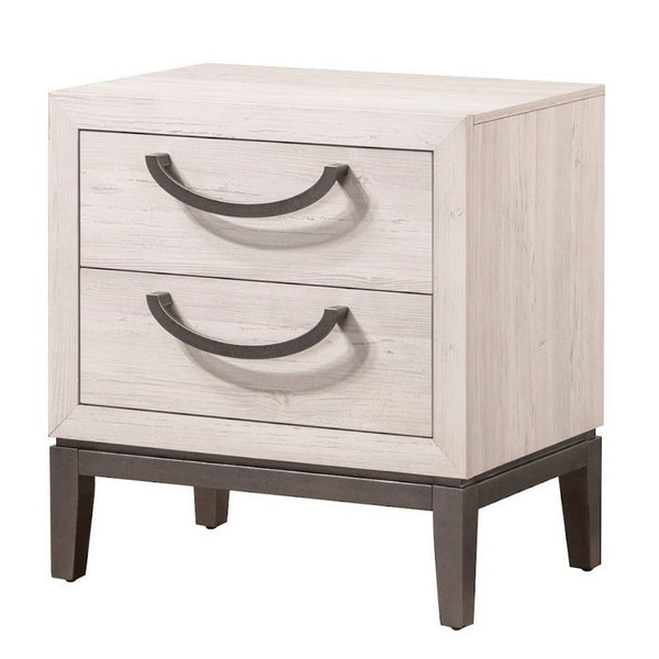 Vice 25 Inch Nightstand, Wood Frame, 2 Drawers, Metal Handles, Beige, Brown - BM311814