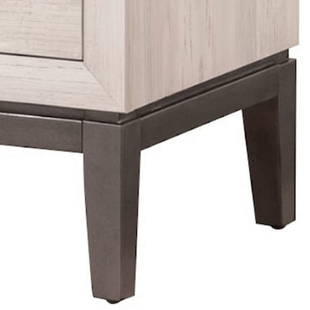 Vice 25 Inch Nightstand, Wood Frame, 2 Drawers, Metal Handles, Beige, Brown - BM311814