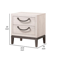 Vice 25 Inch Nightstand, Wood Frame, 2 Drawers, Metal Handles, Beige, Brown - BM311814