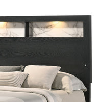 Yoh Queen Size Bed, Wood, Headboard with Lights and Shelves, Black - BM311819