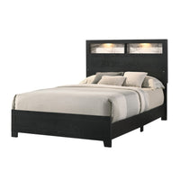 Yoh Queen Size Bed, Wood, Headboard with Lights and Shelves, Black - BM311819