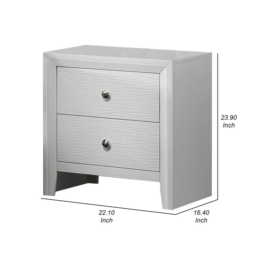 Eve 24 Inch Nightstand, 2 Drawers, Metal Knobs, Modern White Wood - BM311820