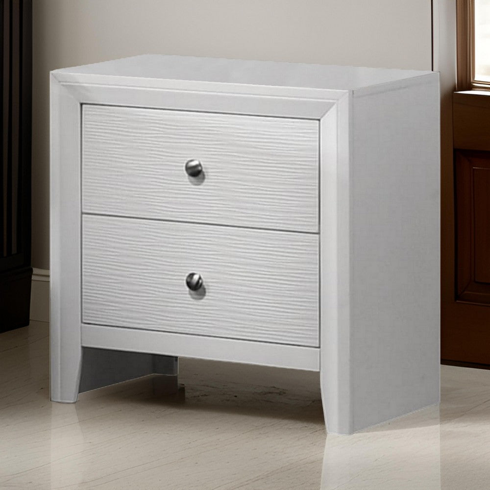 Eve 24 Inch Nightstand, 2 Drawers, Metal Knobs, Modern White Wood - BM311820