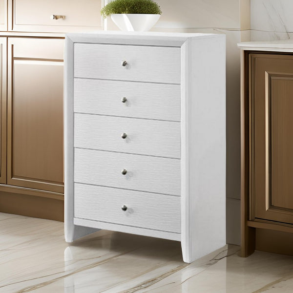 Eve 47 Inch Tall Dresser Chest, 5 Drawers with Metal Knobs, White Wood - BM311821