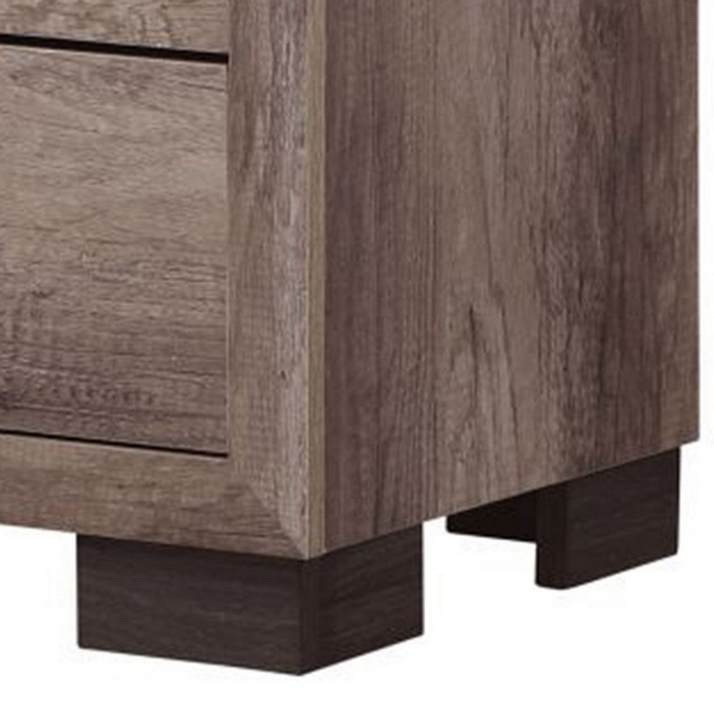 Rangley 24 Inch Nightstand, 2 Drawers, Chrome Metal Handles, Brown Wood - BM311822