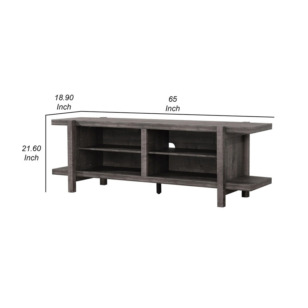 Cyril 65 Inch TV Media Entertainment Console, 4 Shelves, Wood Legs, Brown - BM311824