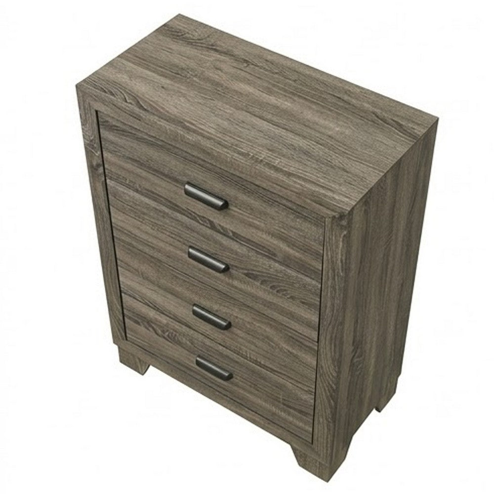 Shannon 45 Inch Tall Dresser Chest, Wood, Metal Handles, 4 Drawers, Brown - BM311825