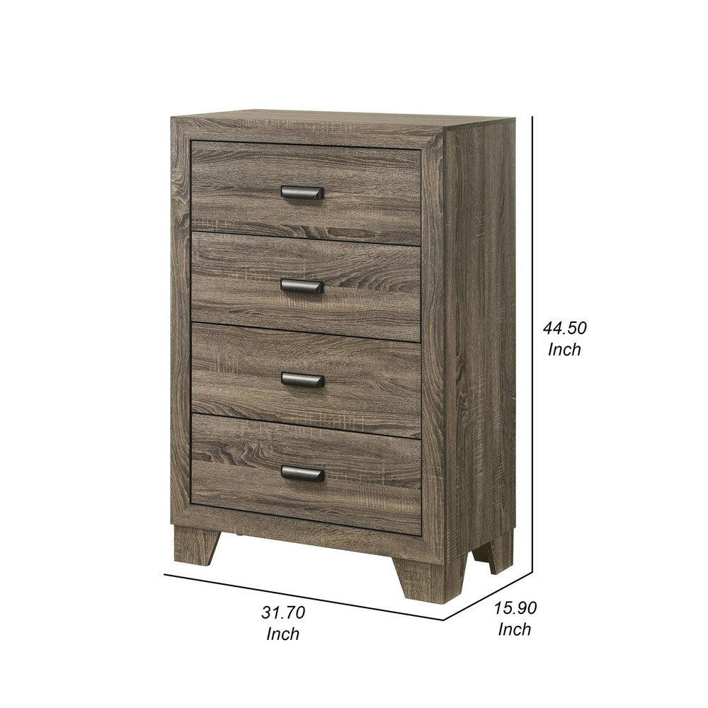 Benzara Shannon 45 Inch Tall Dresser Chest, Wood, Metal Handles, 4 Drawers,  Brown