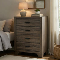 Shannon 45 Inch Tall Dresser Chest, Wood, Metal Handles, 4 Drawers, Brown - BM311825