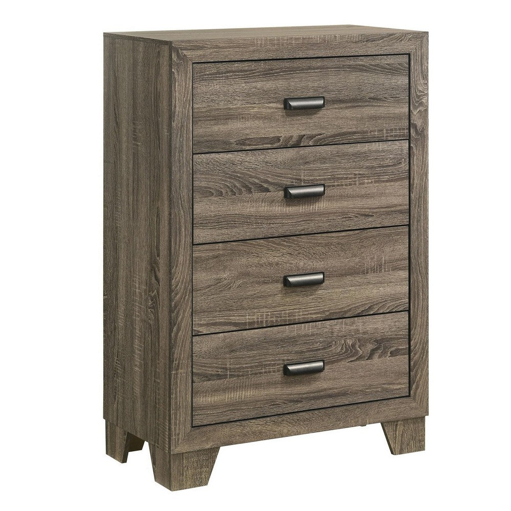 Shannon 45 Inch Tall Dresser Chest, Wood, Metal Handles, 4 Drawers, Brown - BM311825