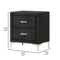 Moha 28 Inch Nightstand, Wood, 2 Drawers, Metal Handles, Black Velvet - BM311827