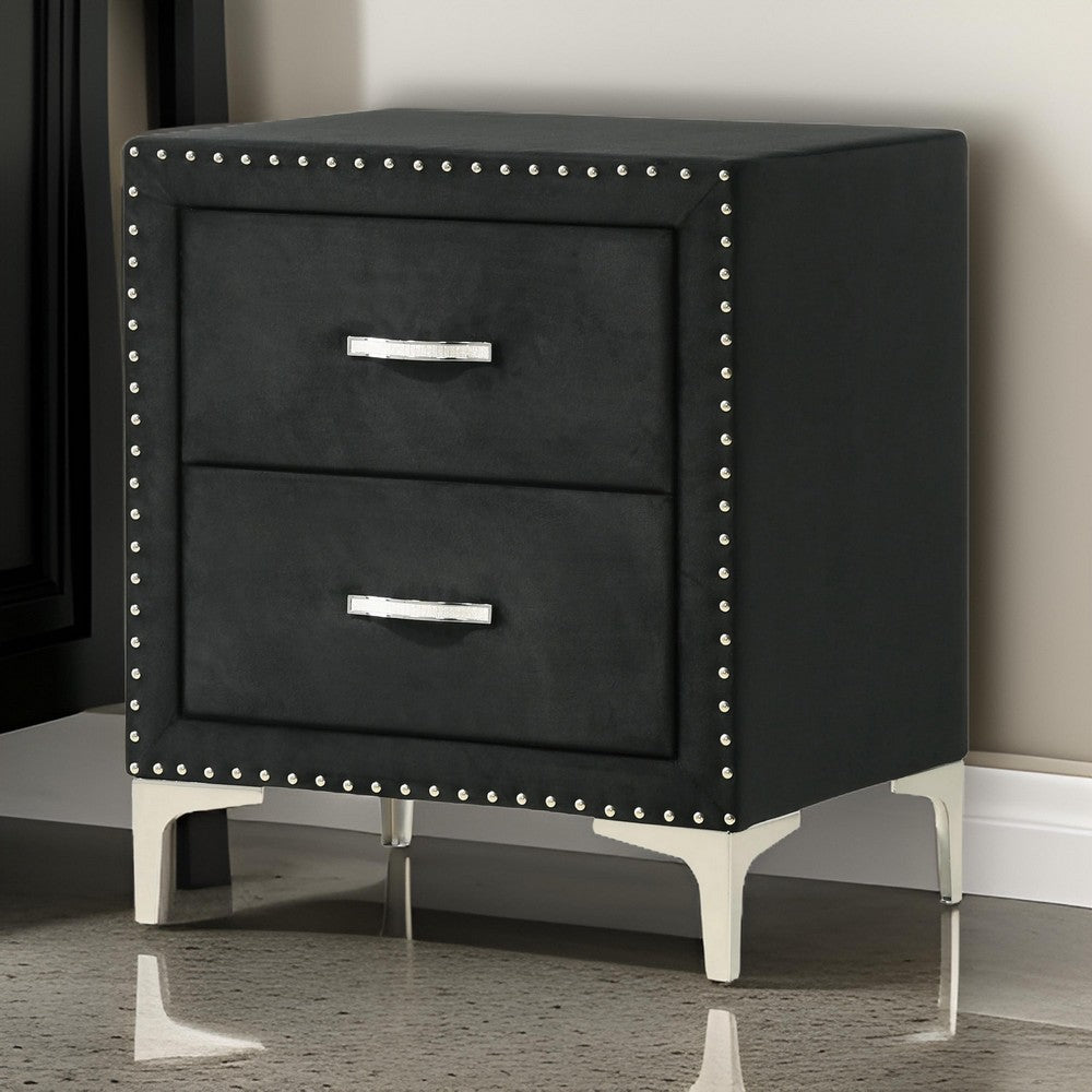 Moha 28 Inch Nightstand, Wood, 2 Drawers, Metal Handles, Black Velvet - BM311827