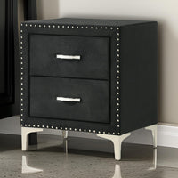 Moha 28 Inch Nightstand, Wood, 2 Drawers, Metal Handles, Black Velvet - BM311827