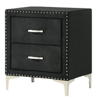 Moha 28 Inch Nightstand, Wood, 2 Drawers, Metal Handles, Black Velvet - BM311827