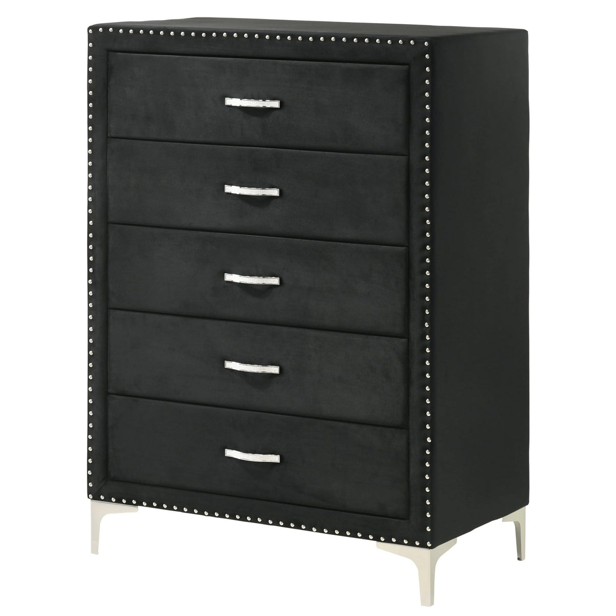 Moha 50 Inch Tall Dresser Chest, 5 Drawers, Metal Handles, Black Velvet - BM311828