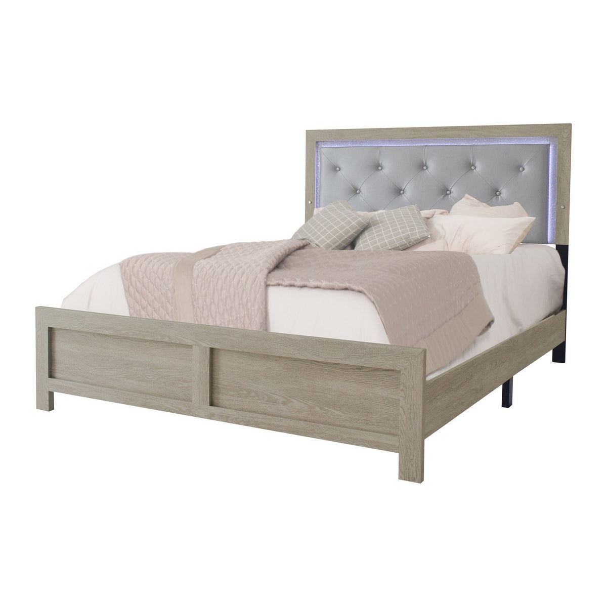 Ancy King Size Bed, Tufted and Upholstered Headboard, Light Gray Finish - BM311829