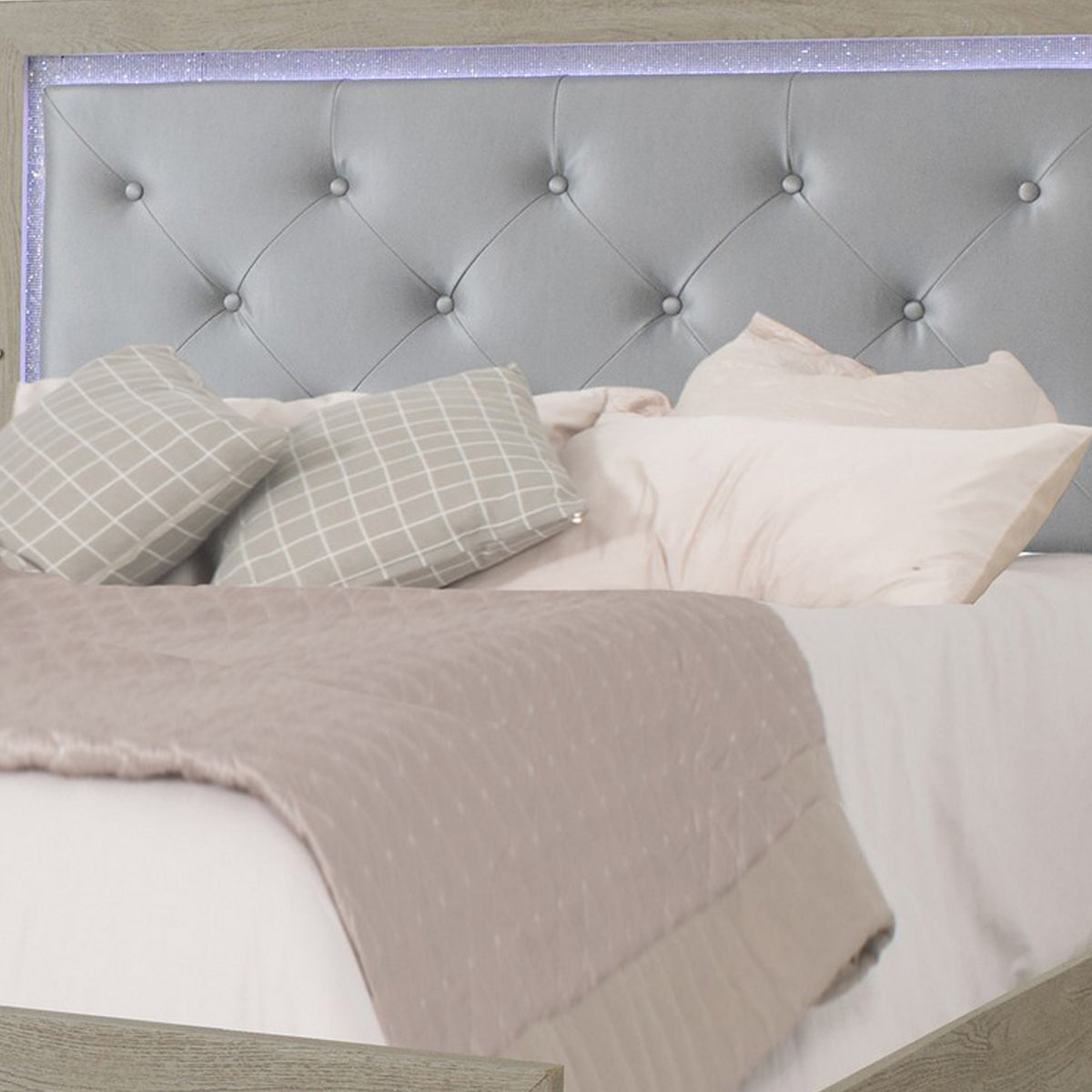 Ancy Queen Size Bed, Tufted and Upholstered Headboard, Light Gray Finish - BM311830