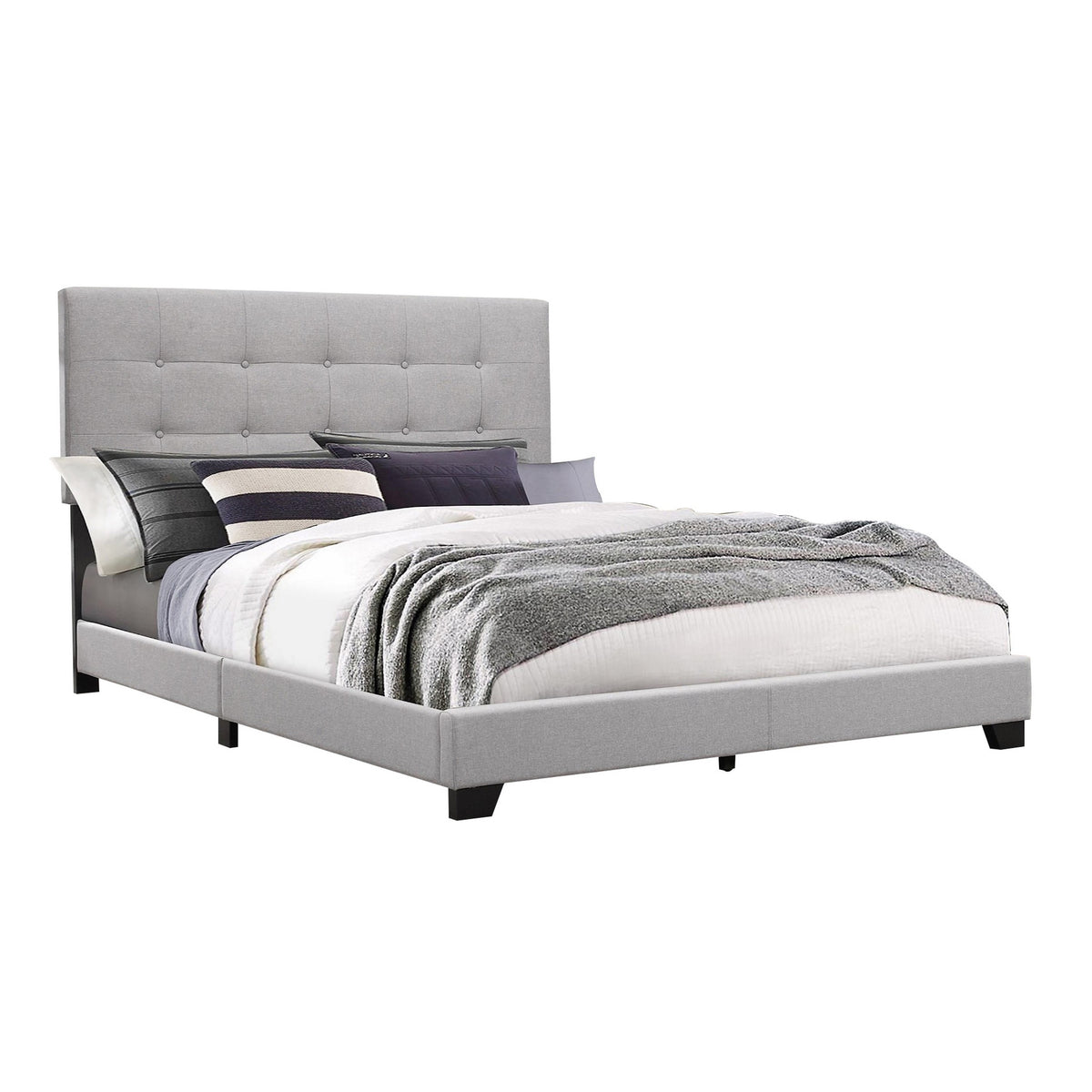 Lawrence California King Size Bed, Light Gray Button Tufted Upholstery - BM311832