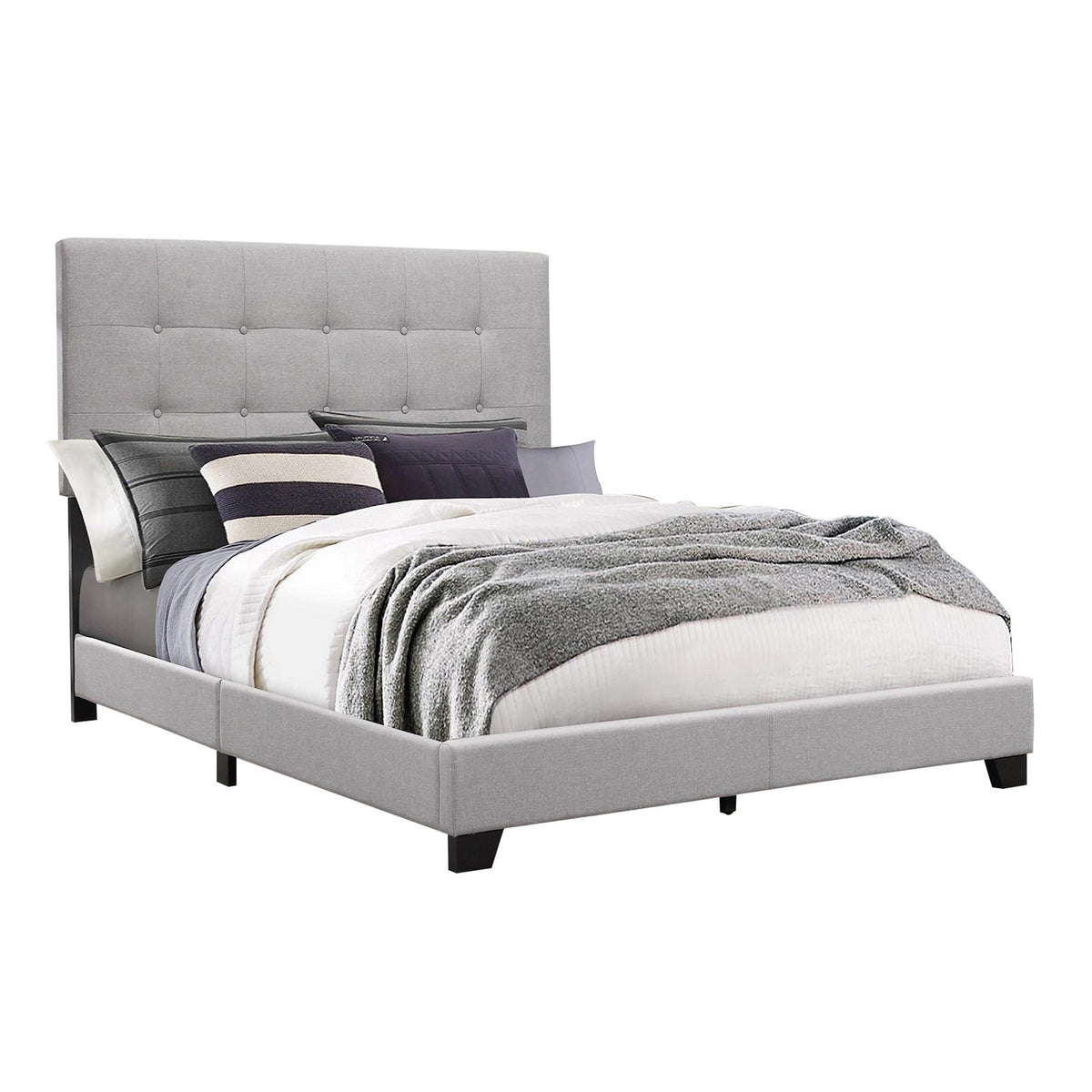 Lawrence Full Size Bed, Wood Frame, Light Gray Button Tufted Upholstery - BM311833