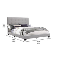 Lawrence King Size Bed, Wood Frame, Light Gray Button Tufted Upholstery - BM311834