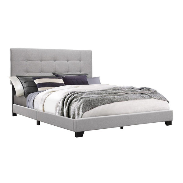 Lawrence King Size Bed, Wood Frame, Light Gray Button Tufted Upholstery - BM311834