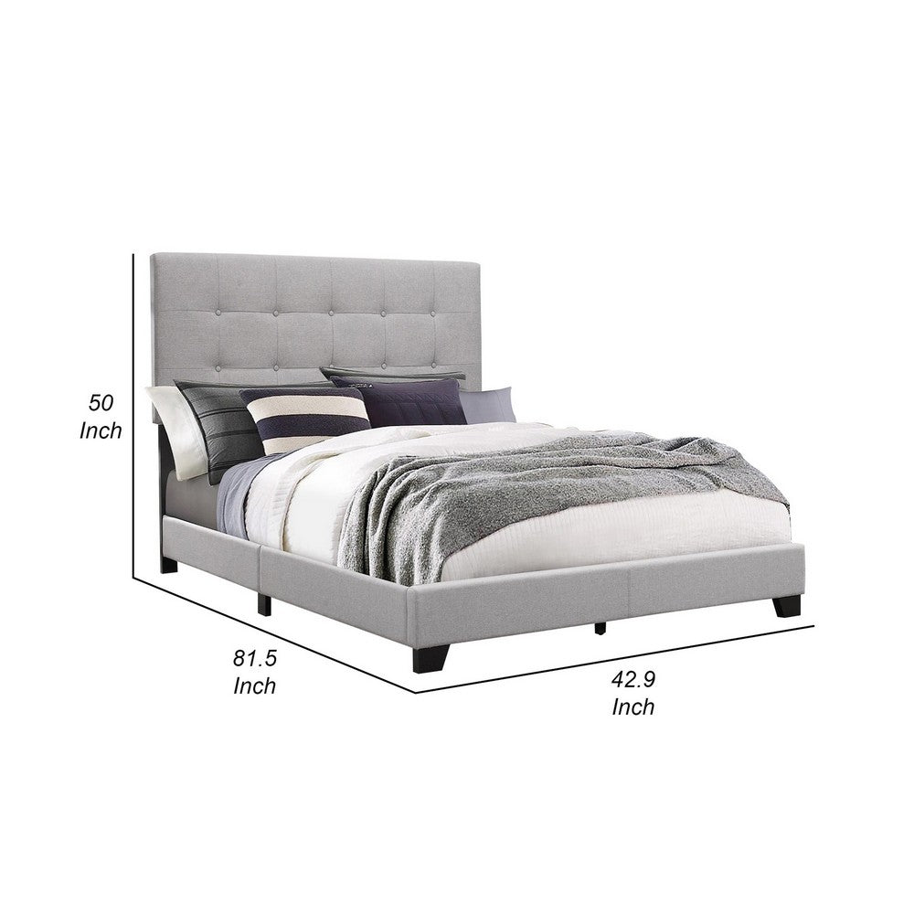Lawrence Twin Size Bed, Wood Frame, Light Gray Button Tufted Upholstery - BM311836