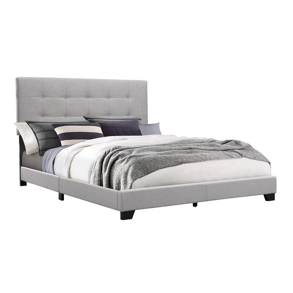 Lawrence Twin Size Bed, Wood Frame, Light Gray Button Tufted Upholstery - BM311836
