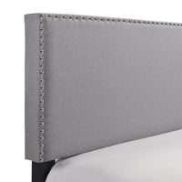 Shirin Queen Size Bed, Wood, Nailhead Trim, Upholstered Headboard, Gray - BM311839