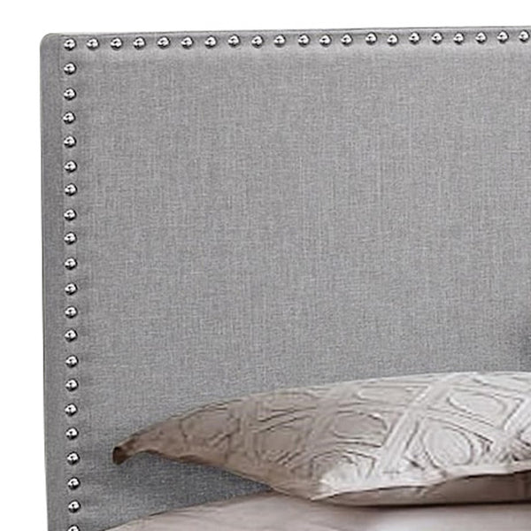 Shirin Twin Size Bed, Wood, Nailhead Trim, Upholstered Headboard, Gray - BM311840