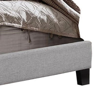 Shirin Twin Size Bed, Wood, Nailhead Trim, Upholstered Headboard, Gray - BM311840