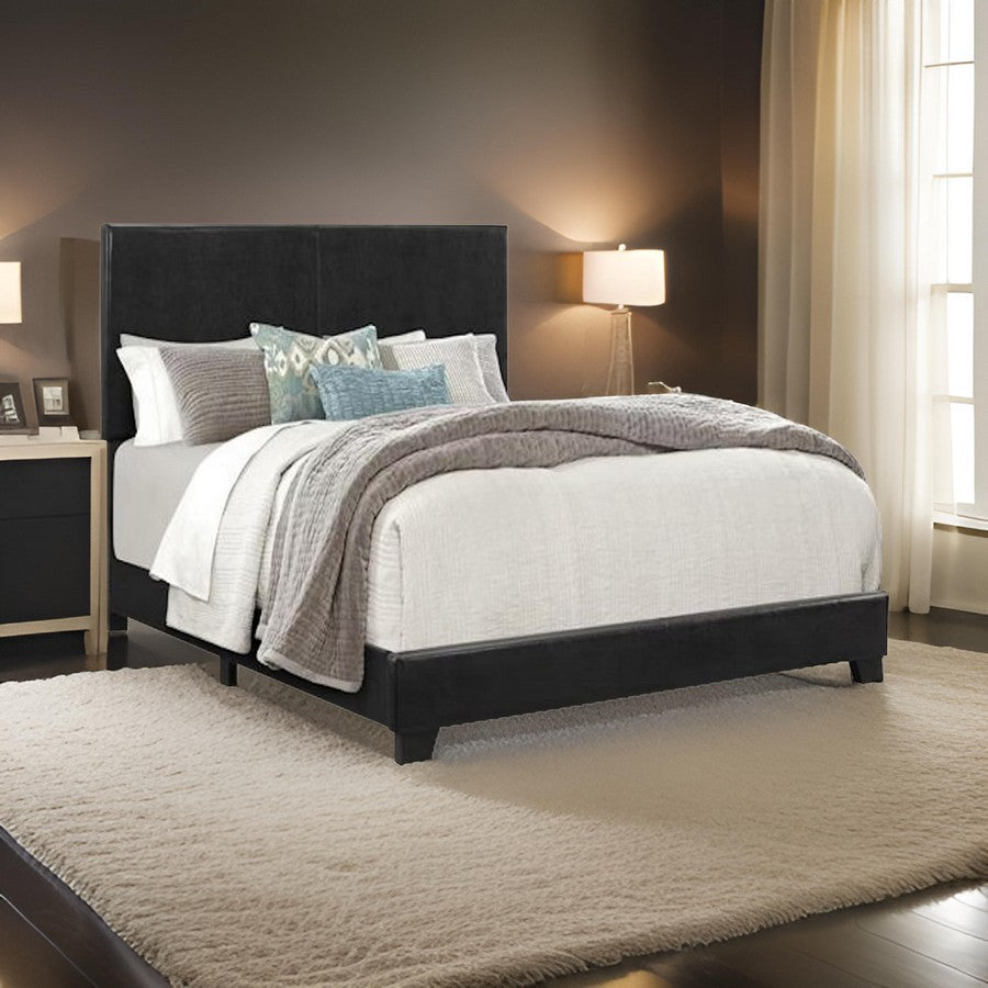 Shirin Full Size Bed, Wood, Nailhead Trim, Upholstered Headboard, Black - BM311842