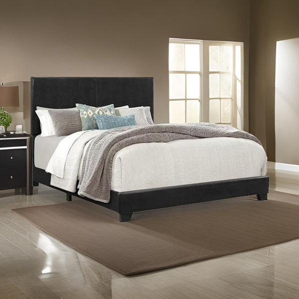 Shirin King Size Bed, Wood, Nailhead Trim, Upholstered Headboard, Black - BM311843