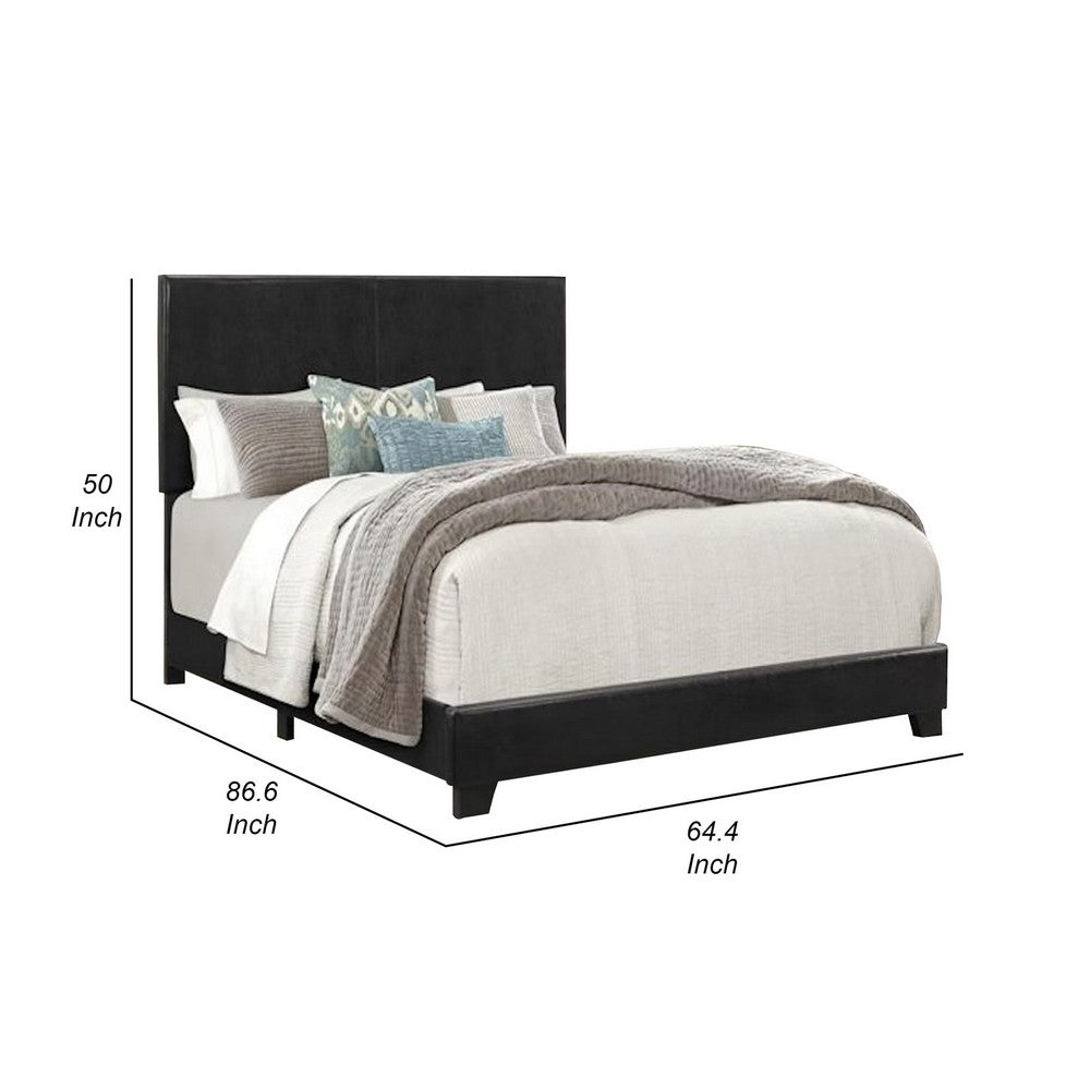 Shirin Queen Size Bed, Wood, Nailhead Trim, Upholstered Headboard, Black - BM311844