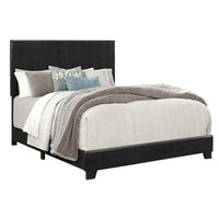 Shirin Queen Size Bed, Wood, Nailhead Trim, Upholstered Headboard, Black - BM311844