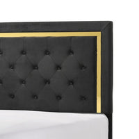Robin King Size Bed, Platform Base, Gold, Button Tufted Black Upholstery - BM311847