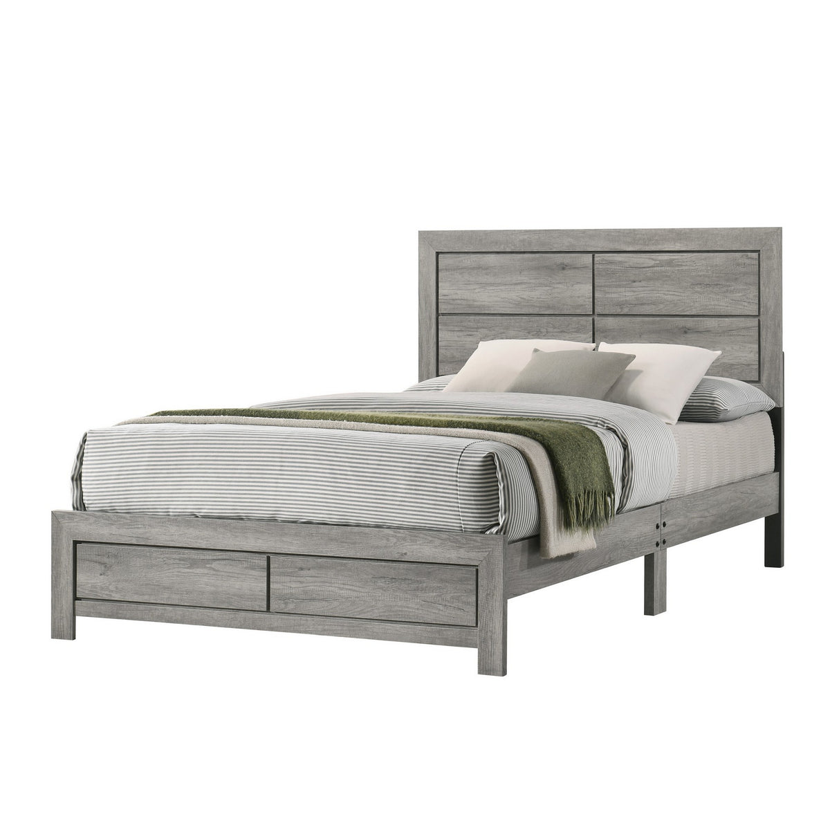 Robin Twin Size Bed, Low Profile Base, Rustic Gray Driftwood Finish - BM311849