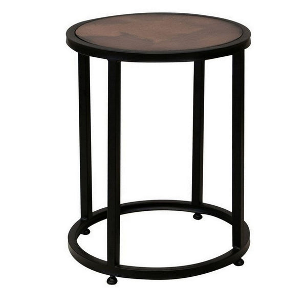 Berry 24 Inch Side End Table, Copper Round Top, Caster Wheels, Black Metal - BM311851