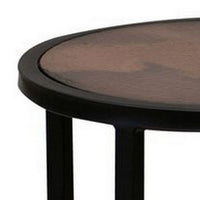 Berry 24 Inch Side End Table, Copper Round Top, Caster Wheels, Black Metal - BM311851