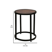 Berry 24 Inch Side End Table, Copper Round Top, Caster Wheels, Black Metal - BM311851